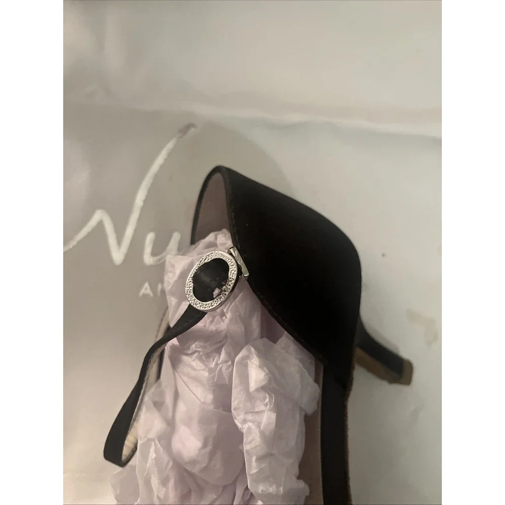 Angela Nuran Vintage Open Toe Adjustable Strap Satin Black Heels‎ 7.5